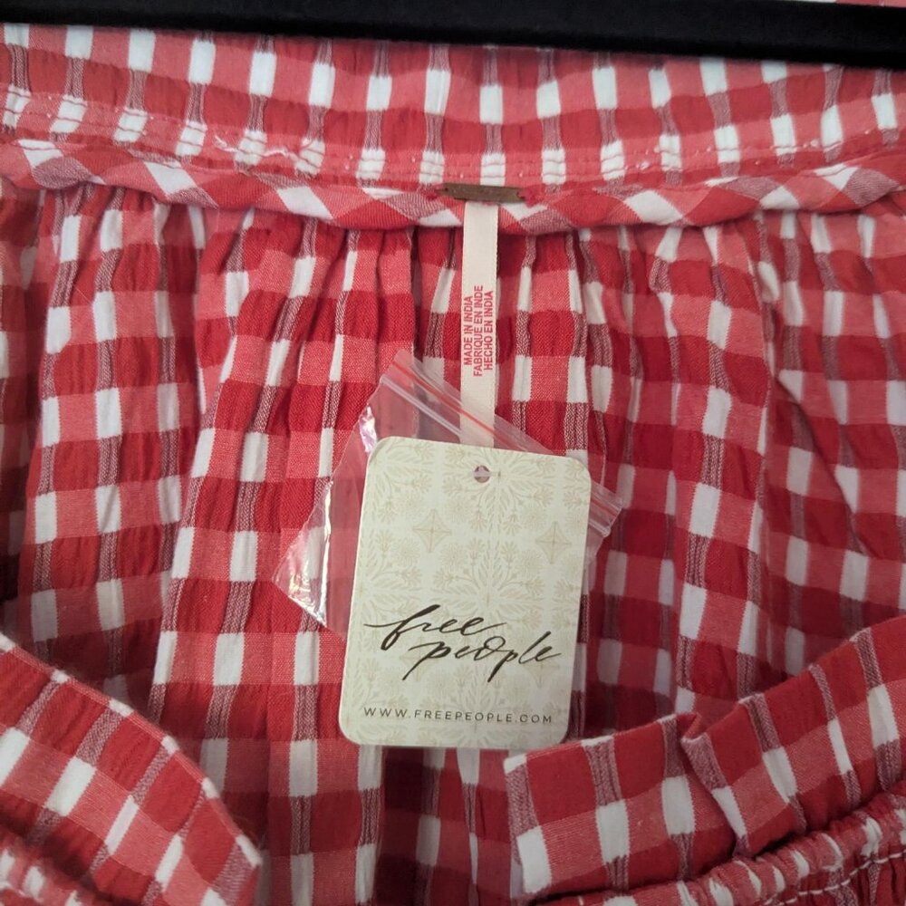 Free People Red Gingham Babydoll Mini Dress - Picture 5 of 6